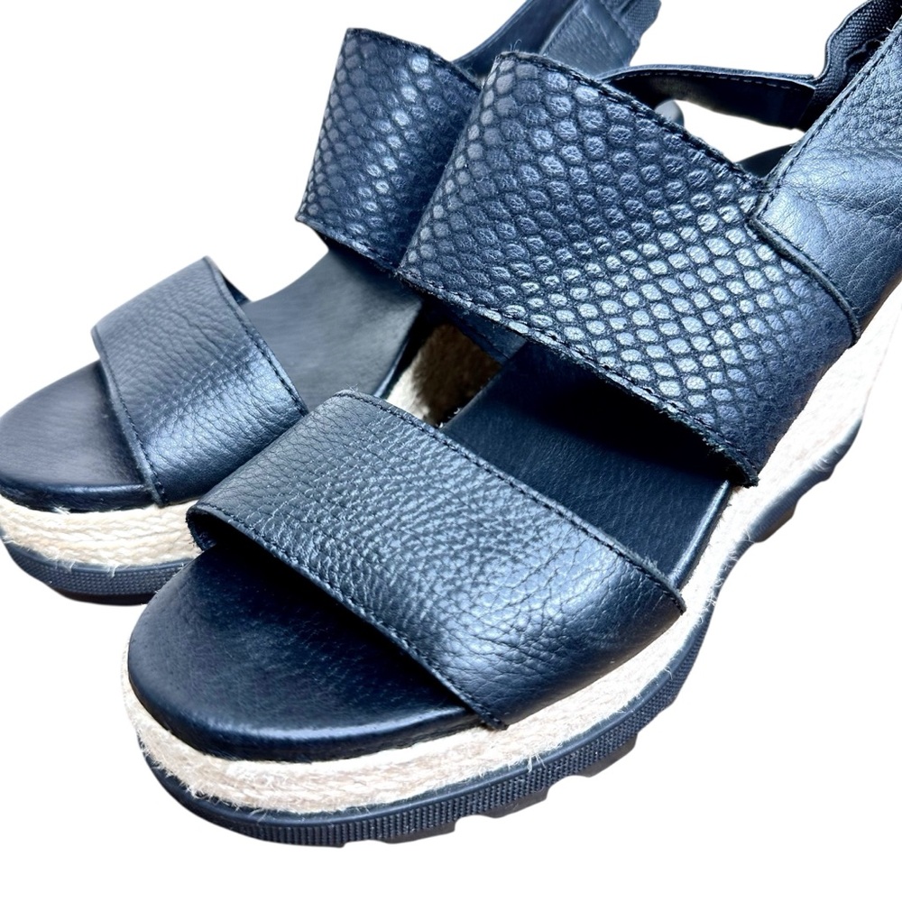 Sorel Joanie II Slingback Espadrille Wedge Sandals Black Leather SZ 7 - Picture 12 of 16